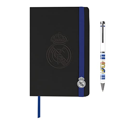 Real Madrid- Pack de regalo, Agenda, Bolígrafo, Set de agenda y bolígrafo, Escritura, Fútbol, Color Negro, Producto Oficial (CyP Brands)