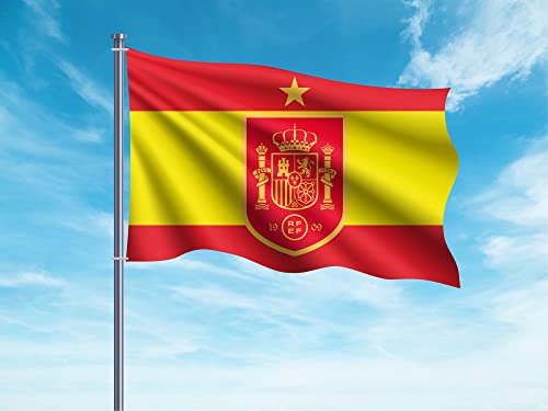 Oedim Bandera de España con Escudo de la Selección Española, Diseño 1, | Especial Mundial 2022 Qatar 150x85cm | Bandera de España Resistente al Agua Reforzada y con Pespuntes | Ideal para Decoración