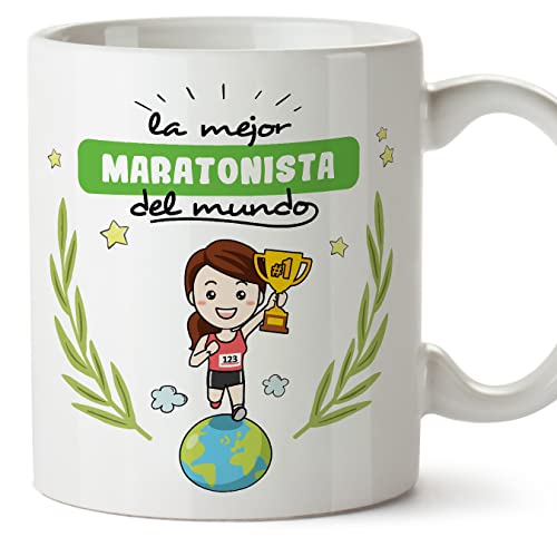 MUGFFINS Tazas para MARATONISTA mujer - En Español - Mejor del mundo - 11 oz / 330 ml - Regalo original y divertido