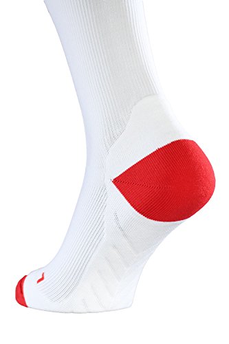 ALBERT KREUZ medias deportivas hasta la rodilla de compresión para running unisex – calcetines compresivos de entrenamiento para mujeres y hombres, color blanco con rojo 48-50