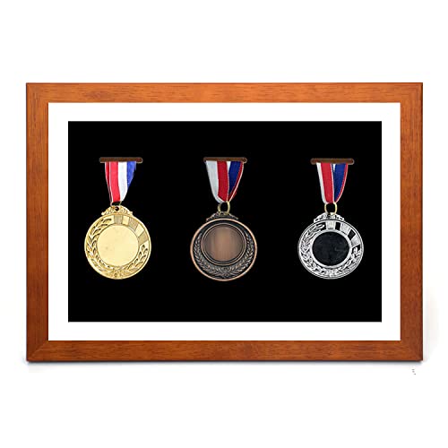 Caja de Sombra para medallas – Caja de exhibición de medallas – 3 expositores de medallas, exhibición medallas Militares de Guerra, Corredores, Gimnasia y Todos los Deportes (café, A4)