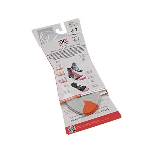Calcetines X-Socks Marathon Energy unisex, color blanco ártico y gris perla, 42-44