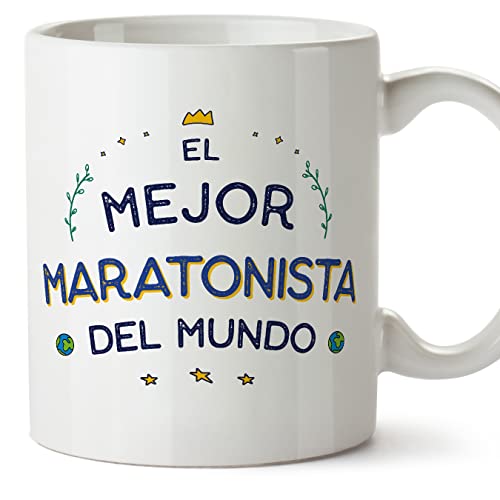 MUGFFINS Tazas para MARATONISTA hombre - En Español - Mejor del Mundo - 11 oz / 330 ml - Regalo original y divertido