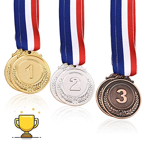 VEGCOO Medallas, 6 Piezas Oro Plata Bronce Medalla 5.2cm para Niños/Adolescentes, Maratón Medallas Fútbol Niños para Deportes/Kindergarten/Competiciones/Premios
