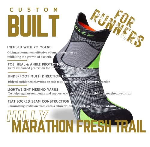 Hilly Marathon Fresh-Anklet-Med Cushioning Calcetines para Correr, Negro/Gris/Lime Geen, S Unisex